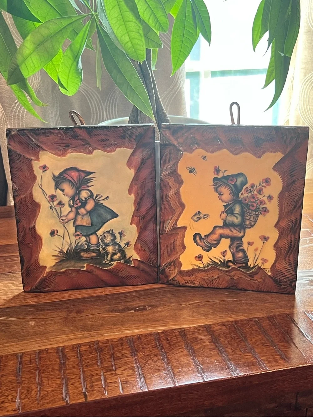 Vintage Hummel-Style Framed Wall Plaques
